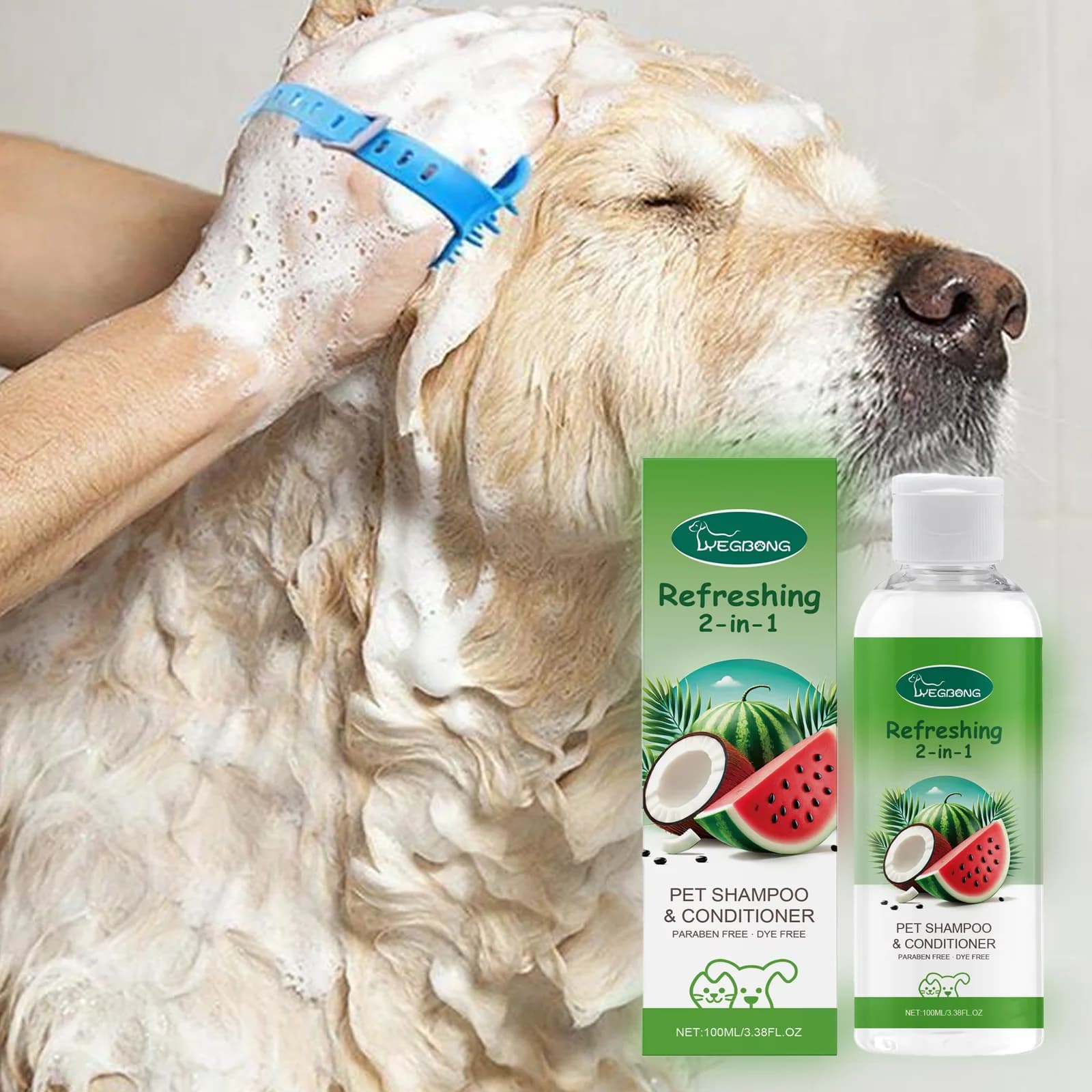 Shampoo e Balsamo 2-in-1 per Animali Domestici 100ml al Gusto di Anguria, Rinfrescante, Detergente e Condizionante, per Pelo Liscio e Sollievo dal Prurito per Gatti e Cani