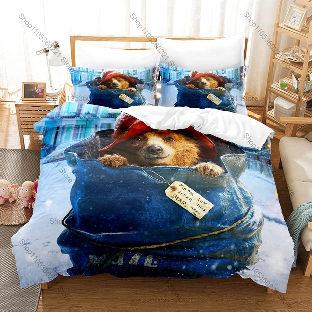 Anime Paddington Bear Bedding Set 3 Piece Soft Microfiber Bed Set Duvet Cover Pillowcase Sheet Home Textile For Kids Room Decor