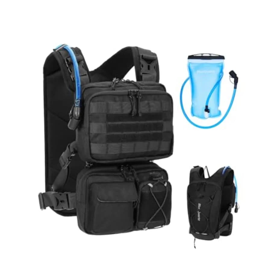 Gilet da Corsa 3-in-1 con Sacca d'Acqua da 2L, Zaino Tattico Leggero per Idratazione con Marsupio Staccabile e Pannello Riflettente sul Petto