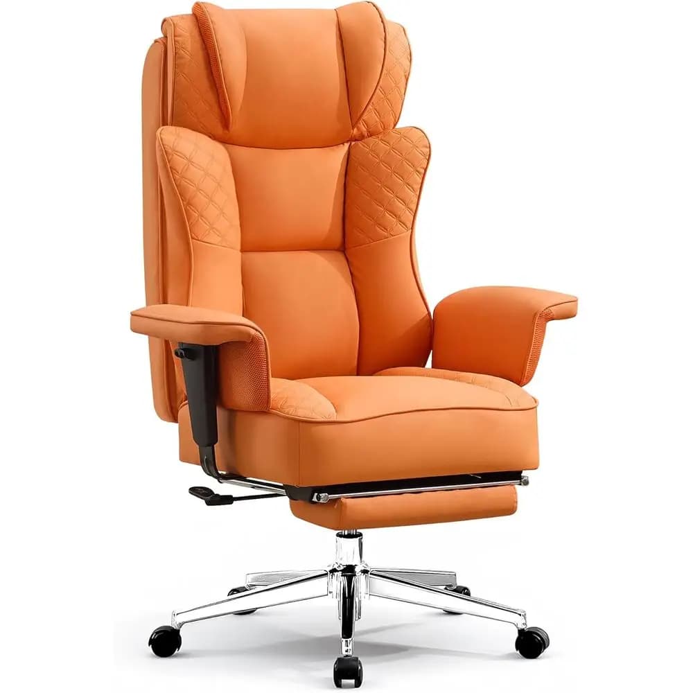 Sedia direzionale ergonomica in pelle con schienale alto, poggiapiedi, supporto lombare e braccioli regolabili per un gaming confortevole (Arancione)