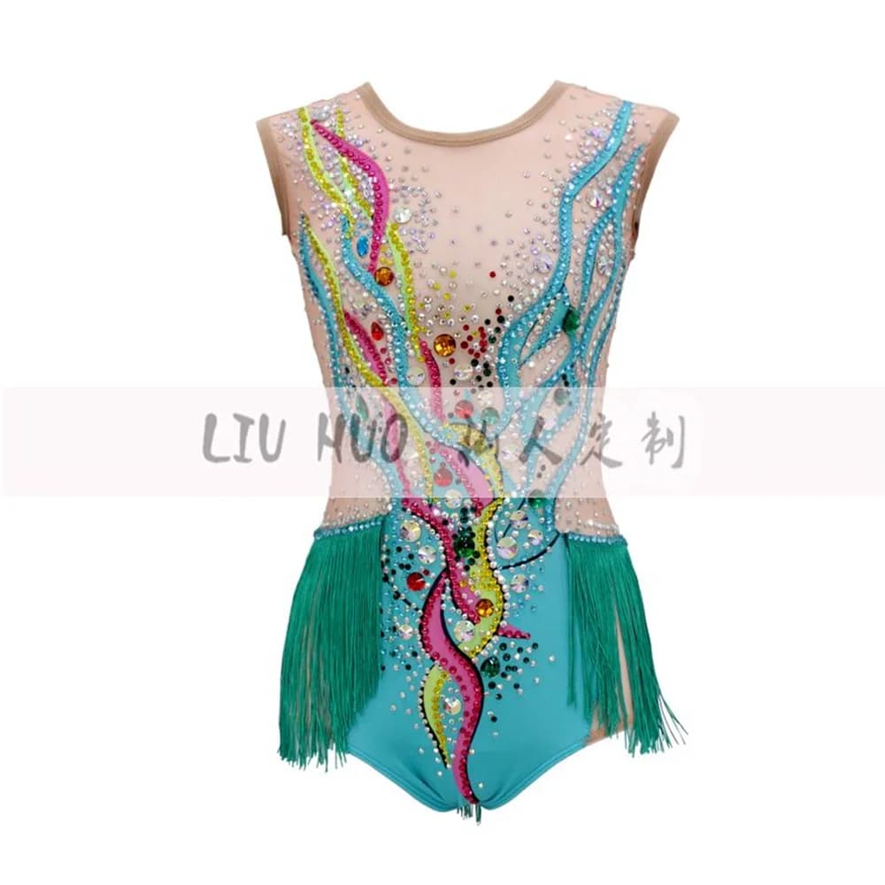 LIUHUO Pattinaggio di Figura Vestito da Donna Ragazza Adolescenti Prestazioni sul Ghiaccio Ginnastica Ritmica Verde Concorso Body Danza Balletto Bambini