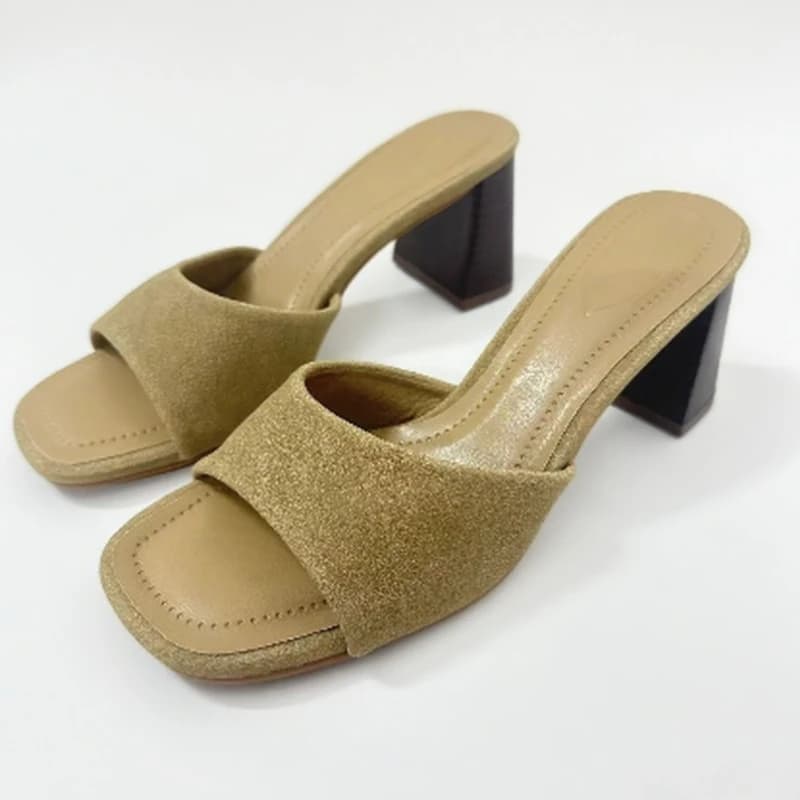 2025 Elegante tacco largo Sandali estivi da donna Sandali con punta a punta Slingback Sexy cinturino sottile in pelle scamosciata Design di marca Abito da ufficio Scarpe da donna