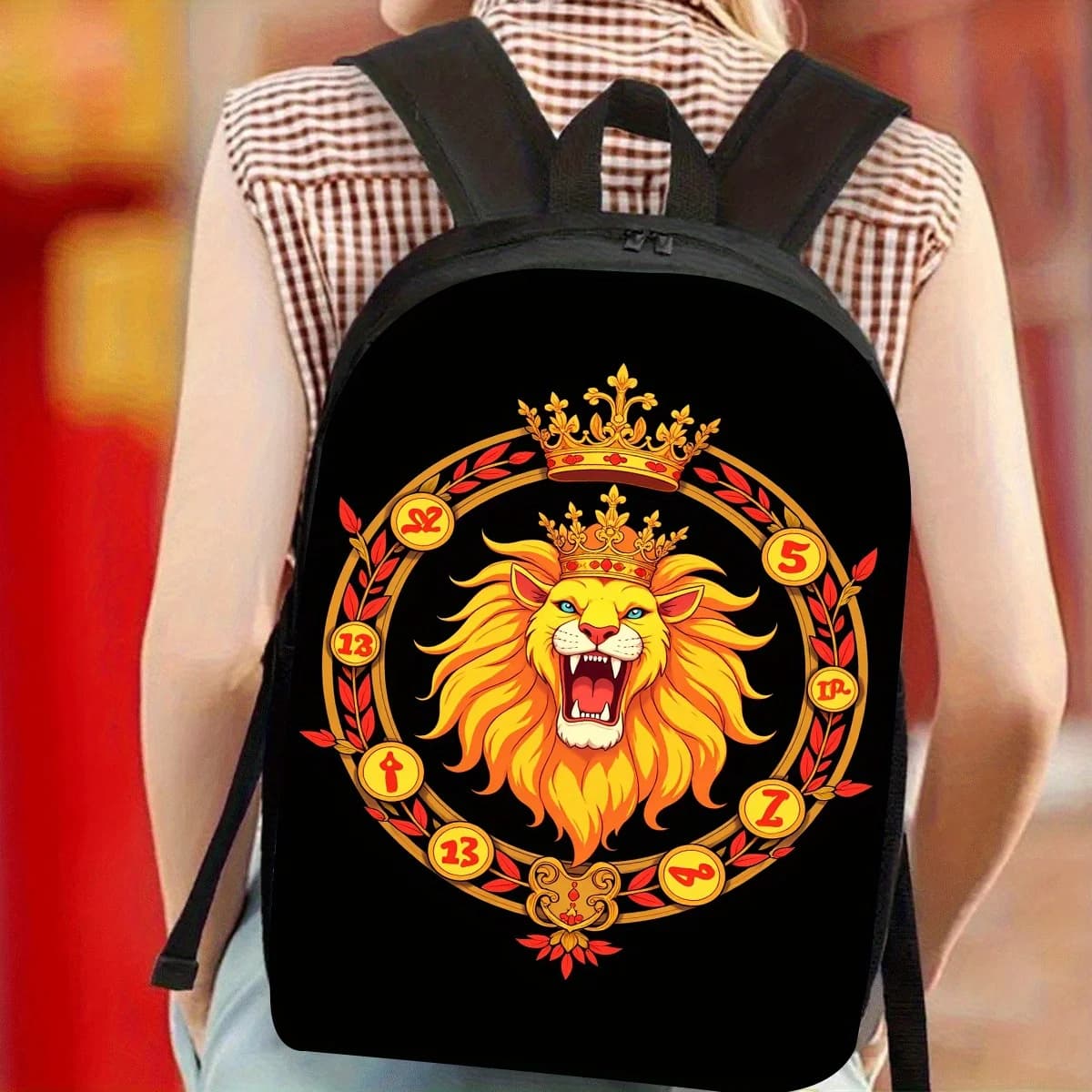JIT 1pc, Lion Backpack, Large Capacity 17 Inch Casual Backpack with Shoulder Door - Lightweight and durable