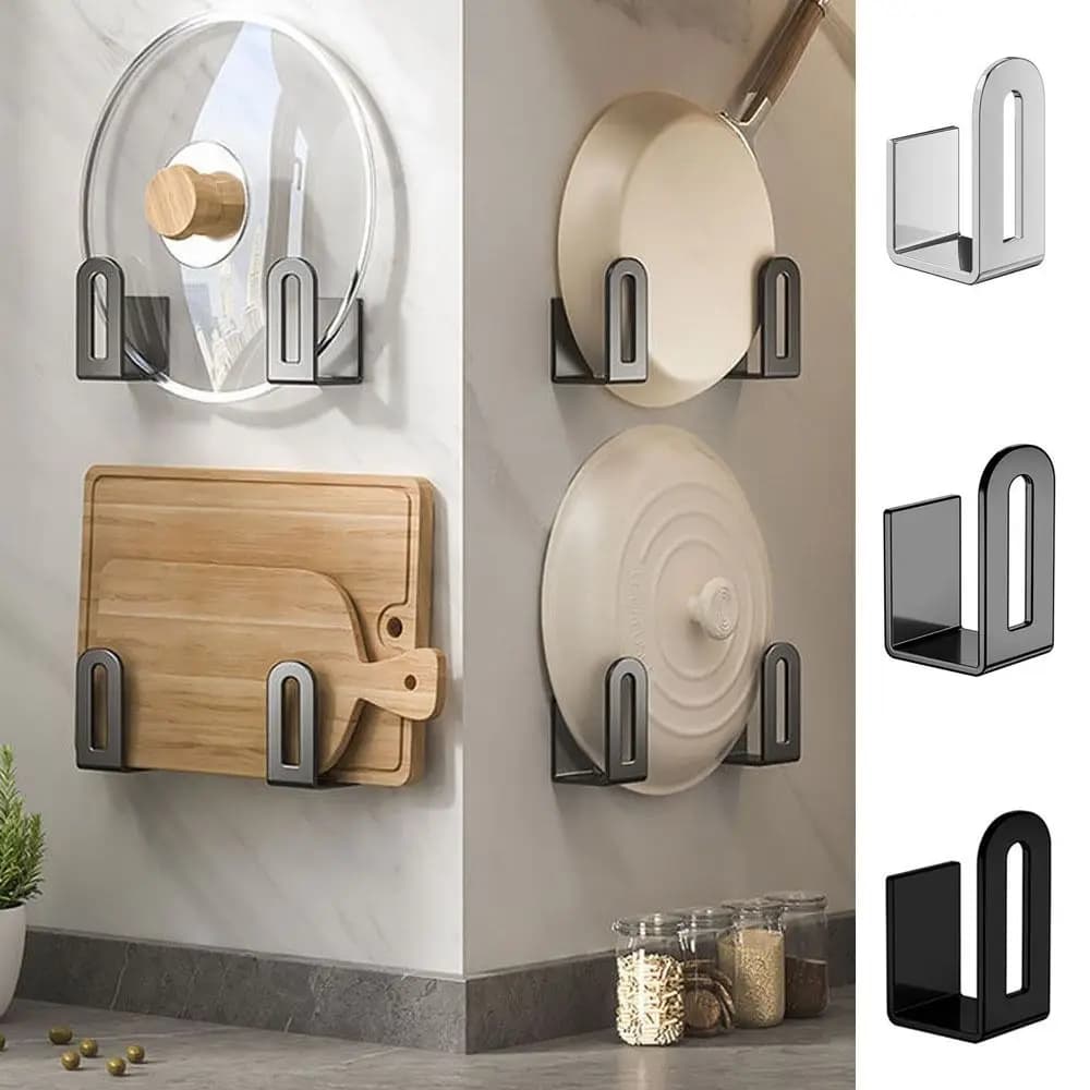2pc/set Stainless Steel Cutting Board Pot Cover Rack Black/Grey/Silver Adjustable Lid Rack Holder Space Saving Wall Mounted