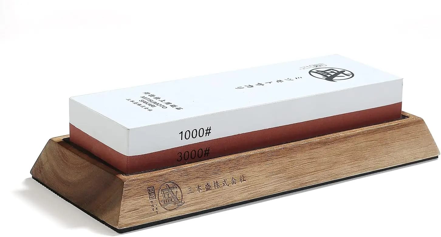 Double Face Professional Sharpening Stone 1000/3000 Grit, Anti-slip Wood Base for Renting Kitchen Knives