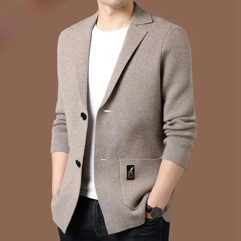 Men's Knitted Cardigan Suit Spring Autumn Korean Style Trendy Solid Color Suit Casual Jacket New Style