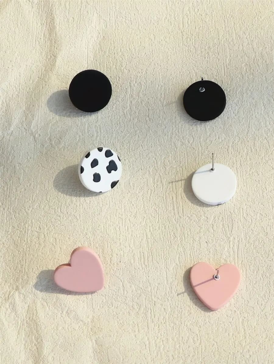 3 paia di orecchini a forma di cuore e rotondi per donna, gioielli minimalisti alla moda
