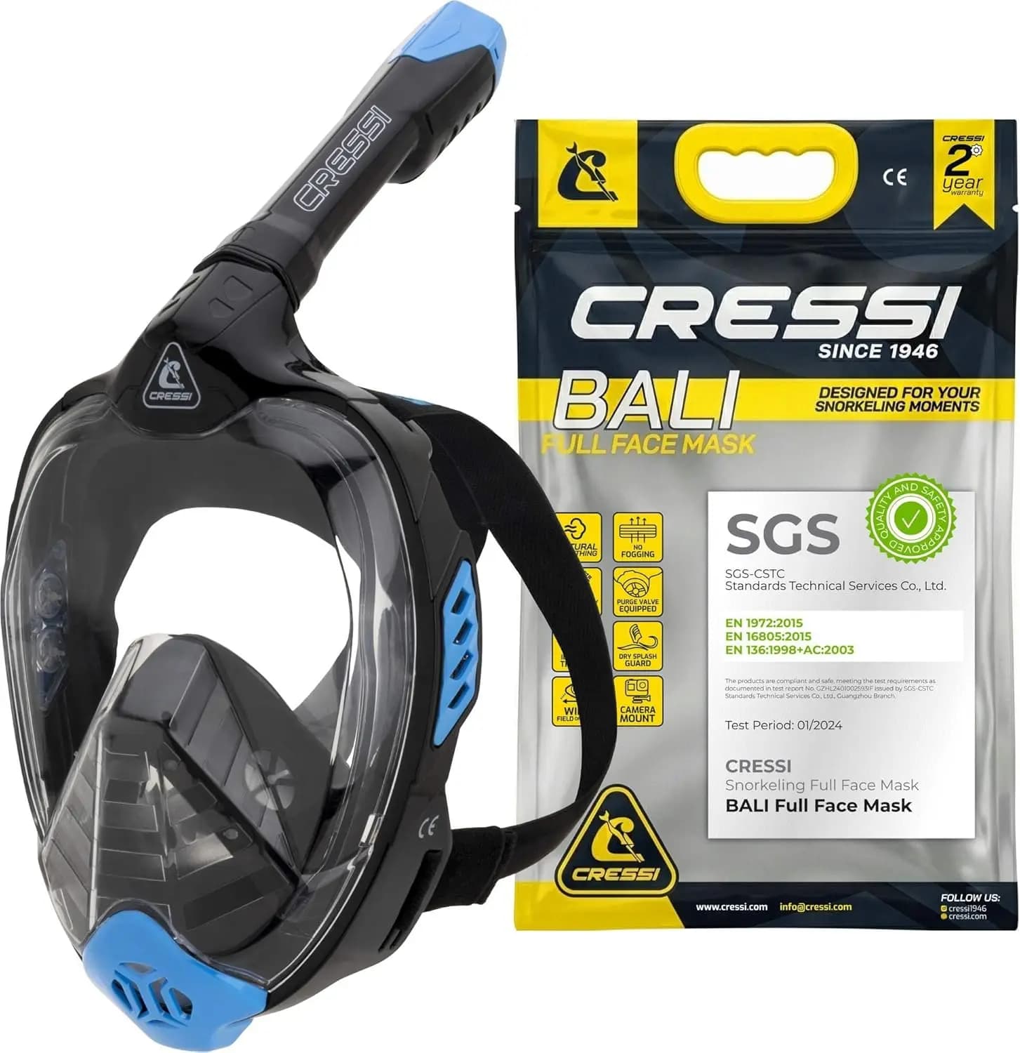Full Face Snorkeling Mask for Adults - Wide Clear View with Anti-Fog System - Easy Breathing for Enhanced Safety