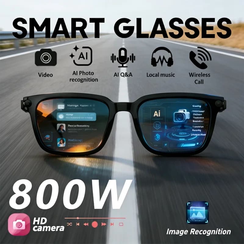 Nuovi Occhiali Smart AI 2026 con Fotocamera da 800W, Foto e Video HD, Chiamate Vocali, Traduzione, Impermeabili, Bluetooth, Occhiali AI per Moto