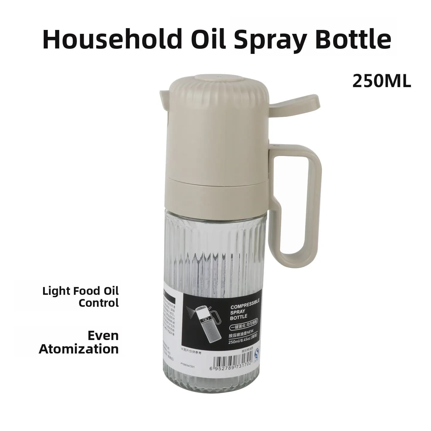 Kitchen Glass Oil Sprinkler for Air Fryer, Kitchen Tools, Home Container Bottle, Round Cylindrical Shape
