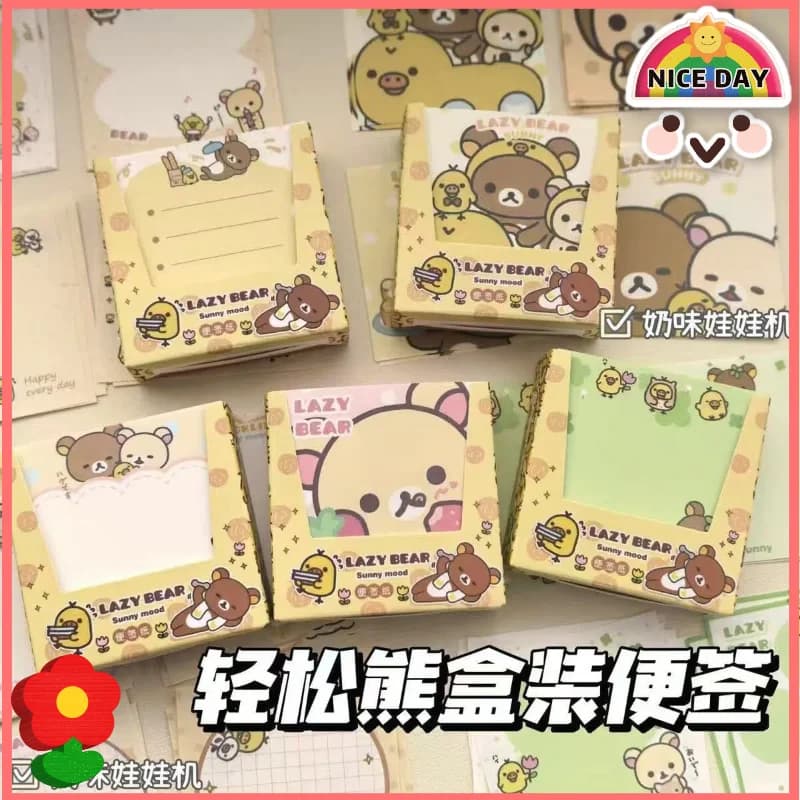 200pcs Rilakkuma Sticky Notes Set Cute Cartoon Bear Design Message Paper For Office School Stationery Supplies Student Gifts