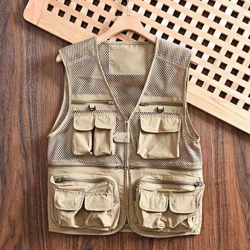 Men's tactical vest with palm equipment, summer fishing vest, men's tool, knitted multi-tip mesh jacket