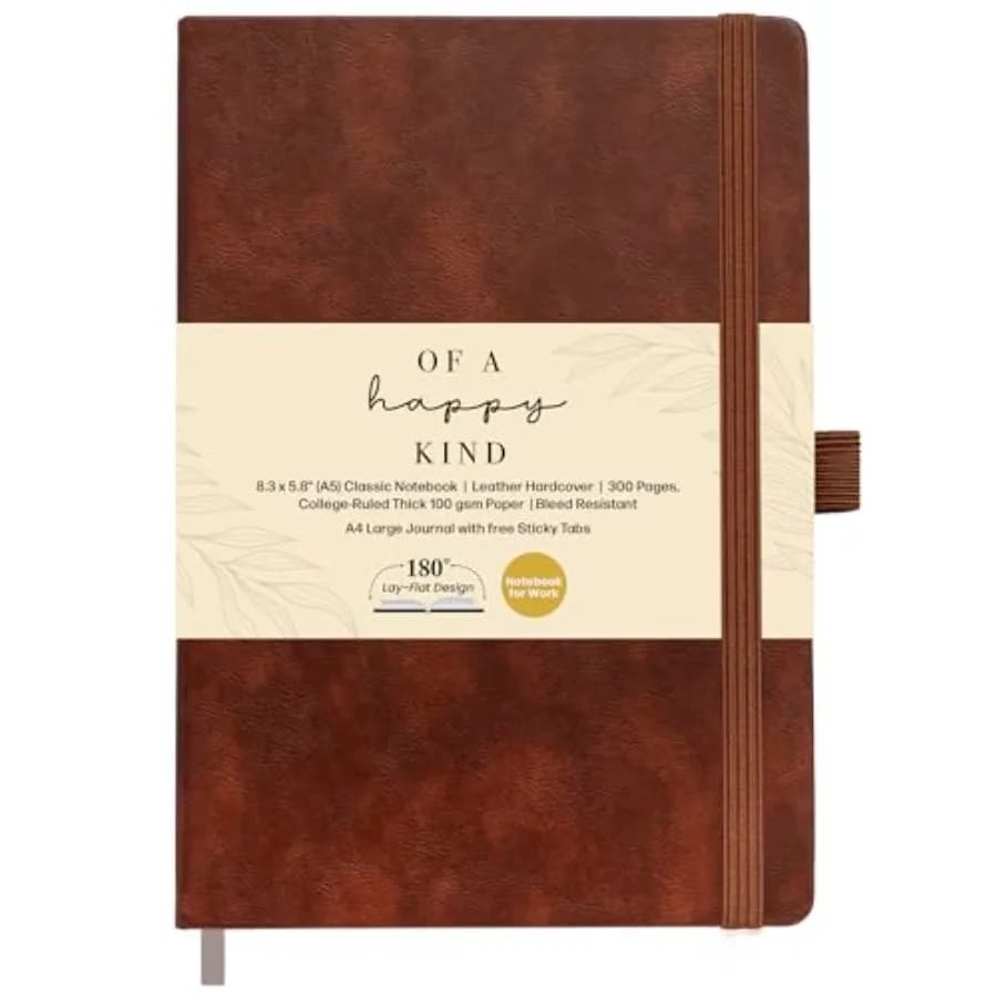 Lined Leather Bound Journal Notebook, Hardcover - 5.8x8.3" - Thick 300 Pages College Ruled Paper Journals for Men and Women - P