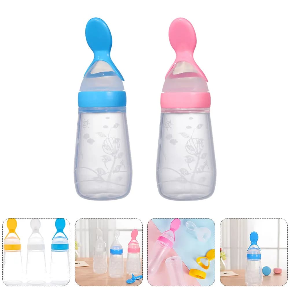2Pcs Baby Food Feeders Rice Cereal Bottles 125ml Infant Feeding Containers Leakproof Lids Unique Spoon Design Healthy Growth