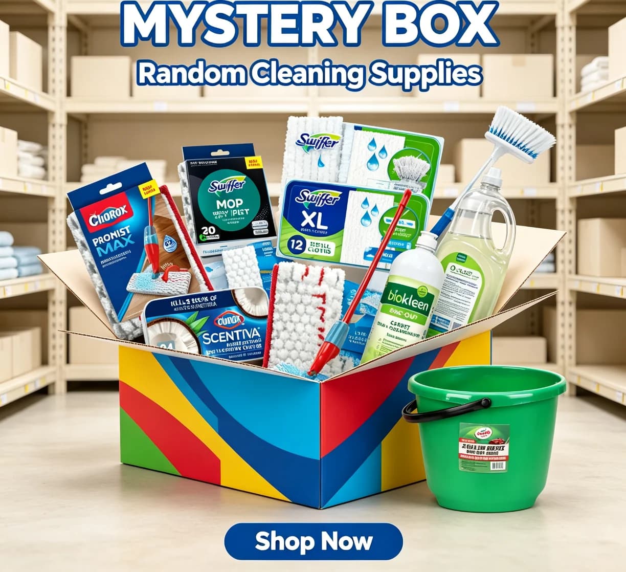Household Floor Cleaning Supplies Blind Box Random Clorox Scentiva Disinfect Wet Mop Cloths Swiffer XL Dry & Wet Refill Pads Biokleen Carpet Stain Remover O-Cedar Microfiber Mop Refill 3 Gallon Washing Bucket Mystery Box