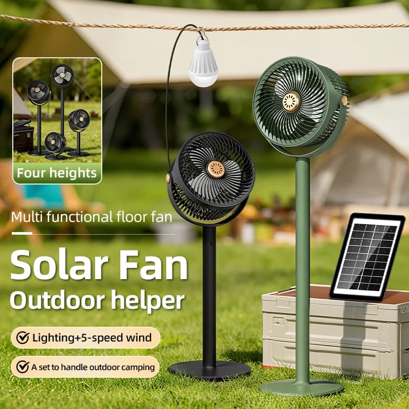 Regolabile con 4 livelli di altezza, può essere utilizzato come piccolo ventilatore da tavolo/verticale per power bank con pannello di ricarica solare.