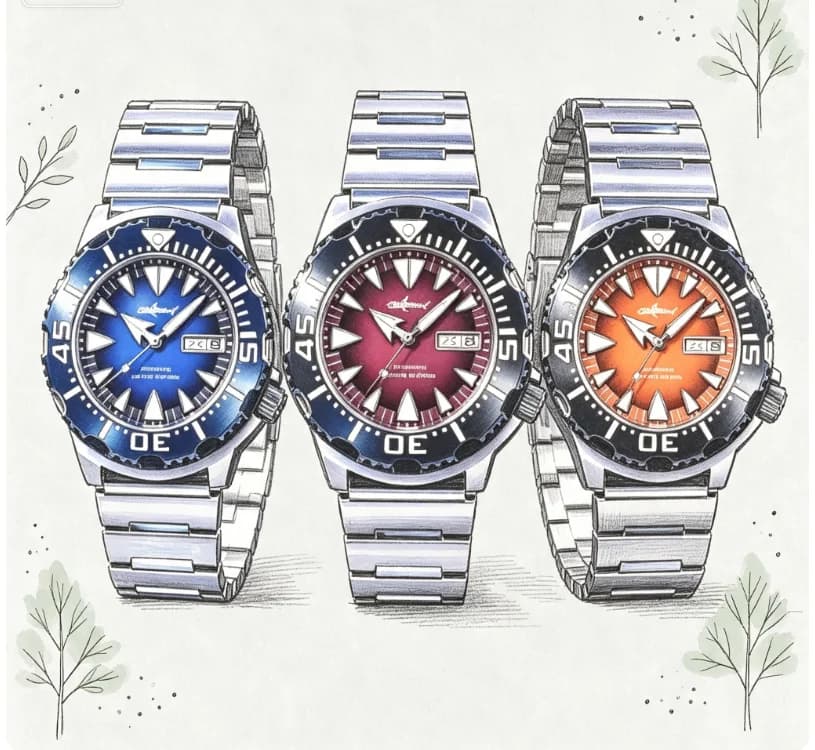 cvdergTwo-tone Black Sports Diver Watch Sapphire Crystal Waterproof Automatic Mechanical Men Wristwatch