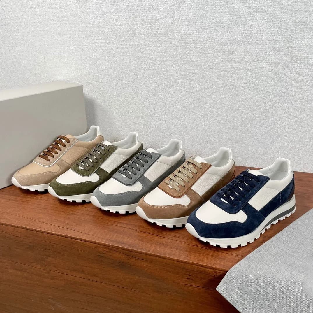 Sneakers Casual Premium da Uomo 2026 Antiscivolo con Lacci, in Pelle Scamosciata di Vitello con Patchwork, Suola Spessa, Morbide e Traspiranti