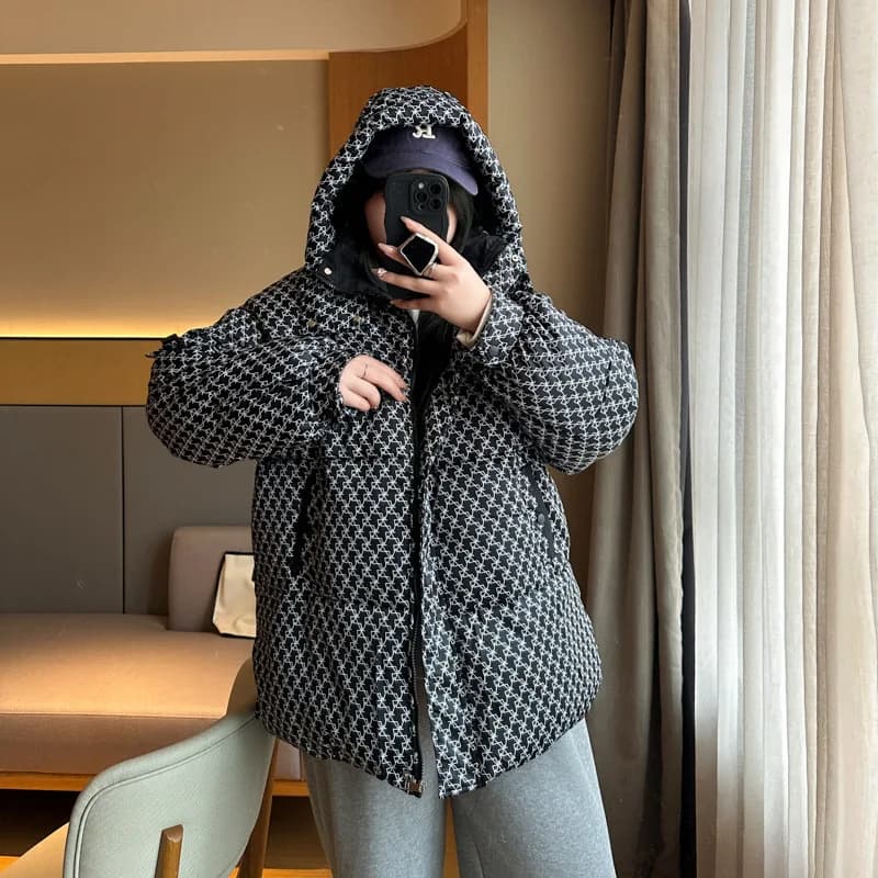 XXXXXL Moda Plus Size Parka da donna invernale pied de poule giacca imbottita con cappuccio cappotto casual e caldo allentato 8388