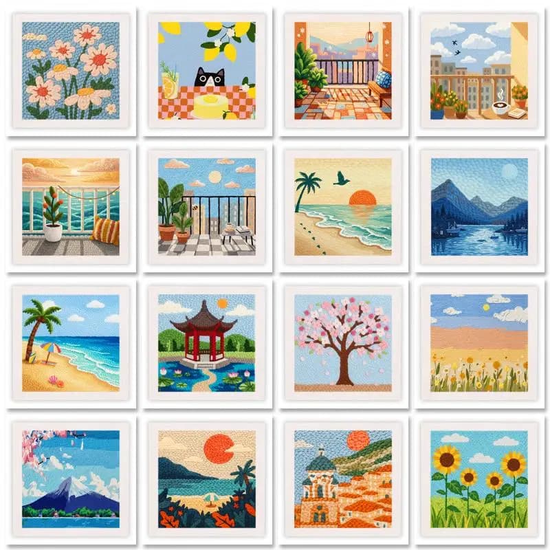 GATYZTORY Seaside City Punch Needle Kits Handiwork Art Embroidery Kit Landscape Embroidery Punch Needle Kits Home Decor Hobby Ki