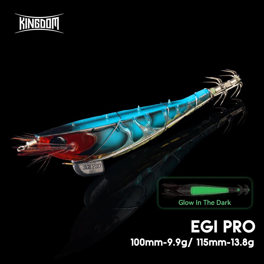Kingdom Filo di Acciaio Calamari Jig 100/115mm Legno Luminoso Gamberetti Acqua Profonda Affondamento Egi Esca Artificiale Per Polpo Seppie pesca