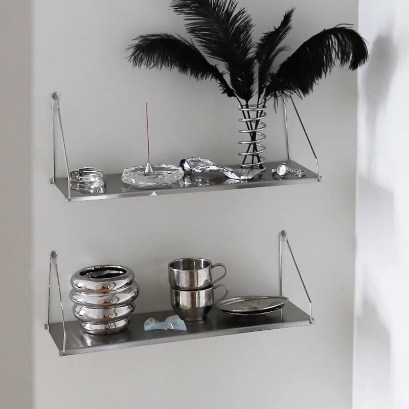 Stainless Steel Floating Shelf Fingerprint Proof Display Rack Industrial Style Storage Shelves Modern Wall Mounted Organizer