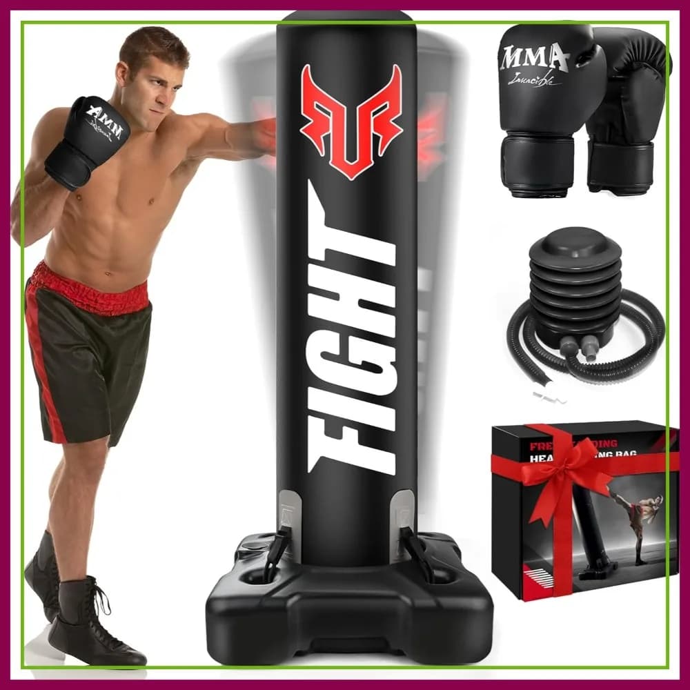 Sacco da Boxe Autoportante per Adulti, Base Migliorata, Spessore 0,7 mm, Include Guanti e Pompa, Allenamento per Palestra Domestica