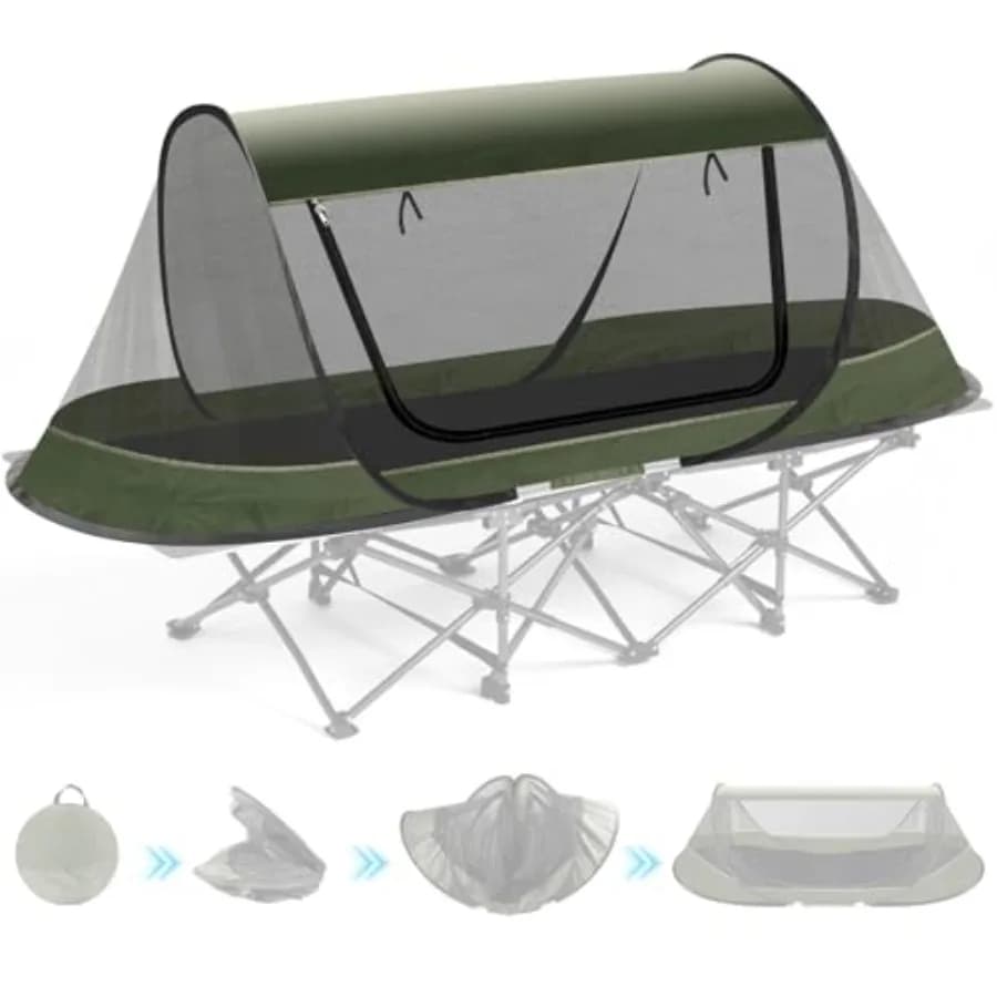 Tenda Pop-Up Antizanzare per Campeggio 1 Persona, Zanzariera Automatica 3s per Adulti, Compatibile con Lettino da Campeggio L