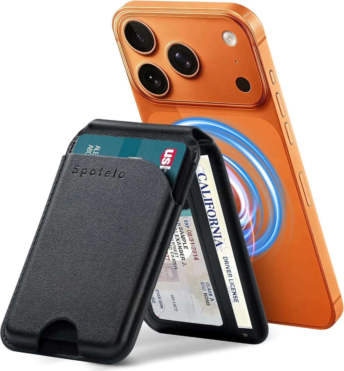 Supporto Magnetico Regolabile per Portafoglio con Blocco RFID per iPhone Serie 17 a 12, Esclusi i Modelli Mini