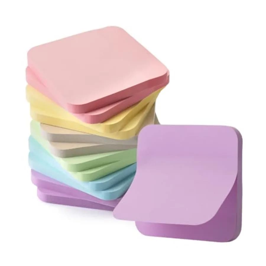 Blocchetti Adesivi, 7,1x7,1 cm, 12 Blocchetti, 720 Fogli, Colori Pastello, Blocchetti Adesivi con Angoli Arrotondati, Blocco Note Autoadesivo, Perfetti per