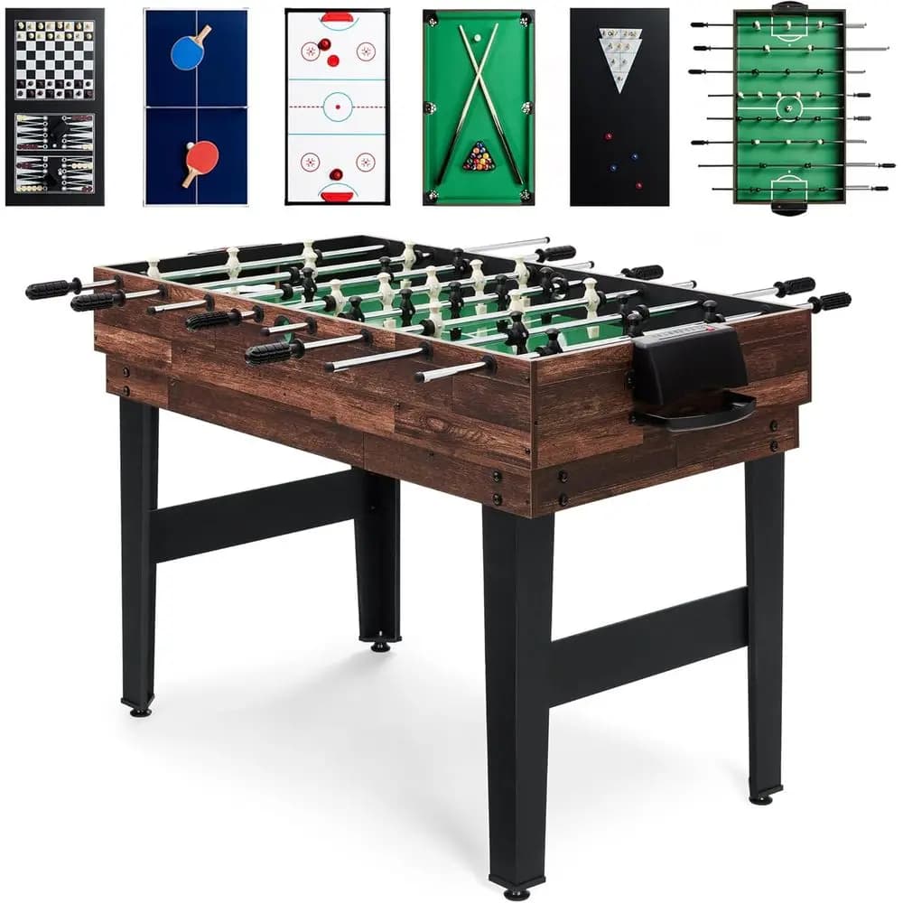Multi-Game Table Set for Home: Hockey, Foosball, Pool, Shuffleboard, Ping Pong, Chess, Checkers, Bowling, Backgammon