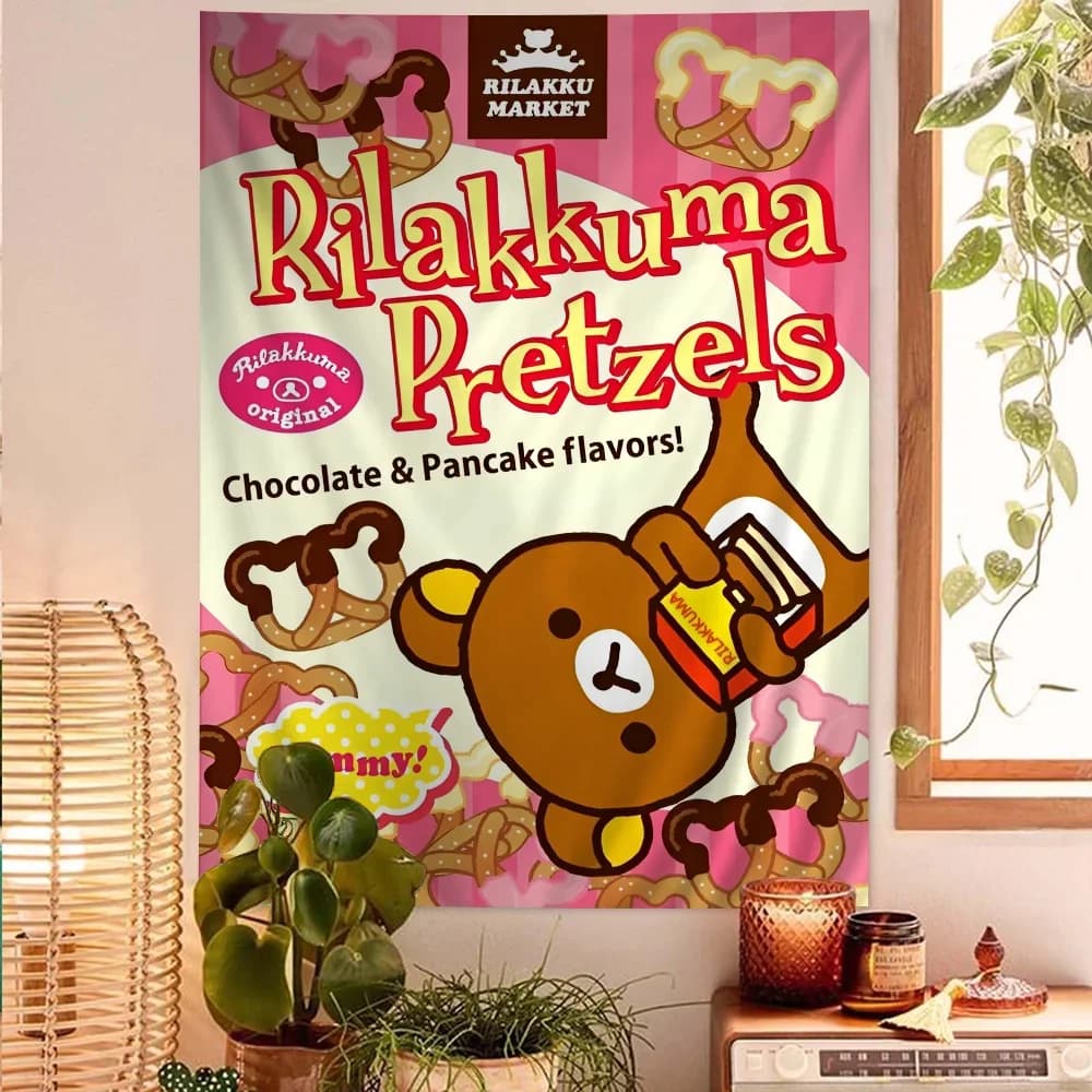 Japan Anime Cartoon Rilakkuma Printed Large Wall Tapestry Art Science Fiction Room Home Decor Decor Blanket