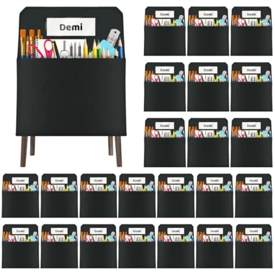 Confezione da 24 tasche per sedie da aula, organizer da 16 x 19 pollici per il retro della sedia con slot per il nome, sacchetti portaoggetti per la classe
