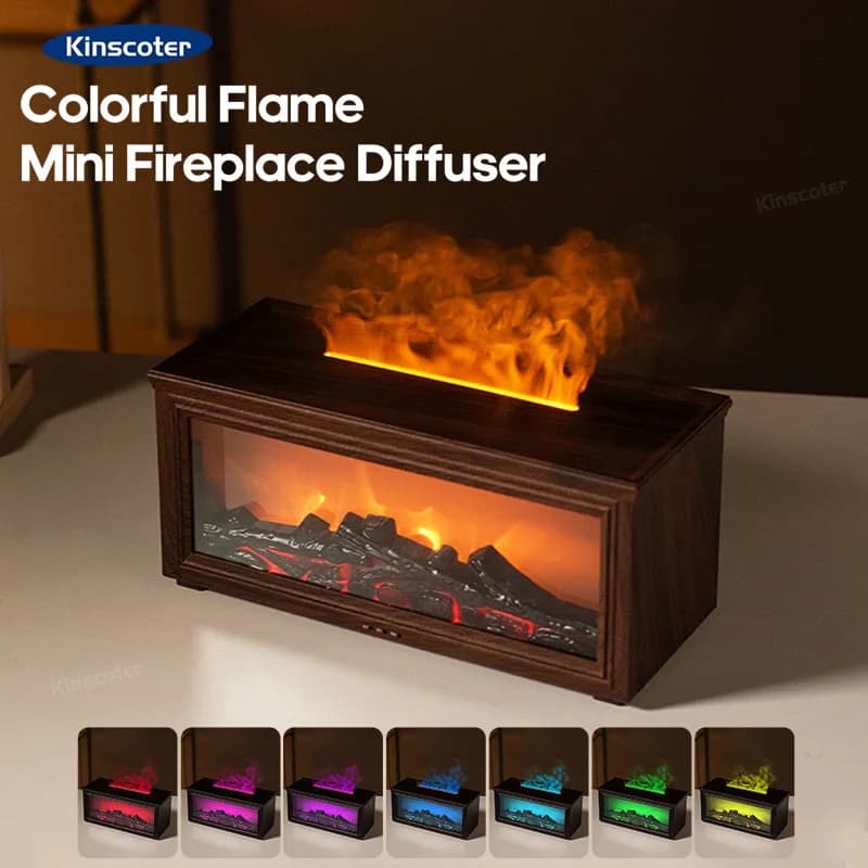Umidificatore creativo per caminetto Diffusore di aromi a fiamma simulata da 280 ml con spegnimento automatico remoto e senza acqua per il regalo della camera da letto di casa