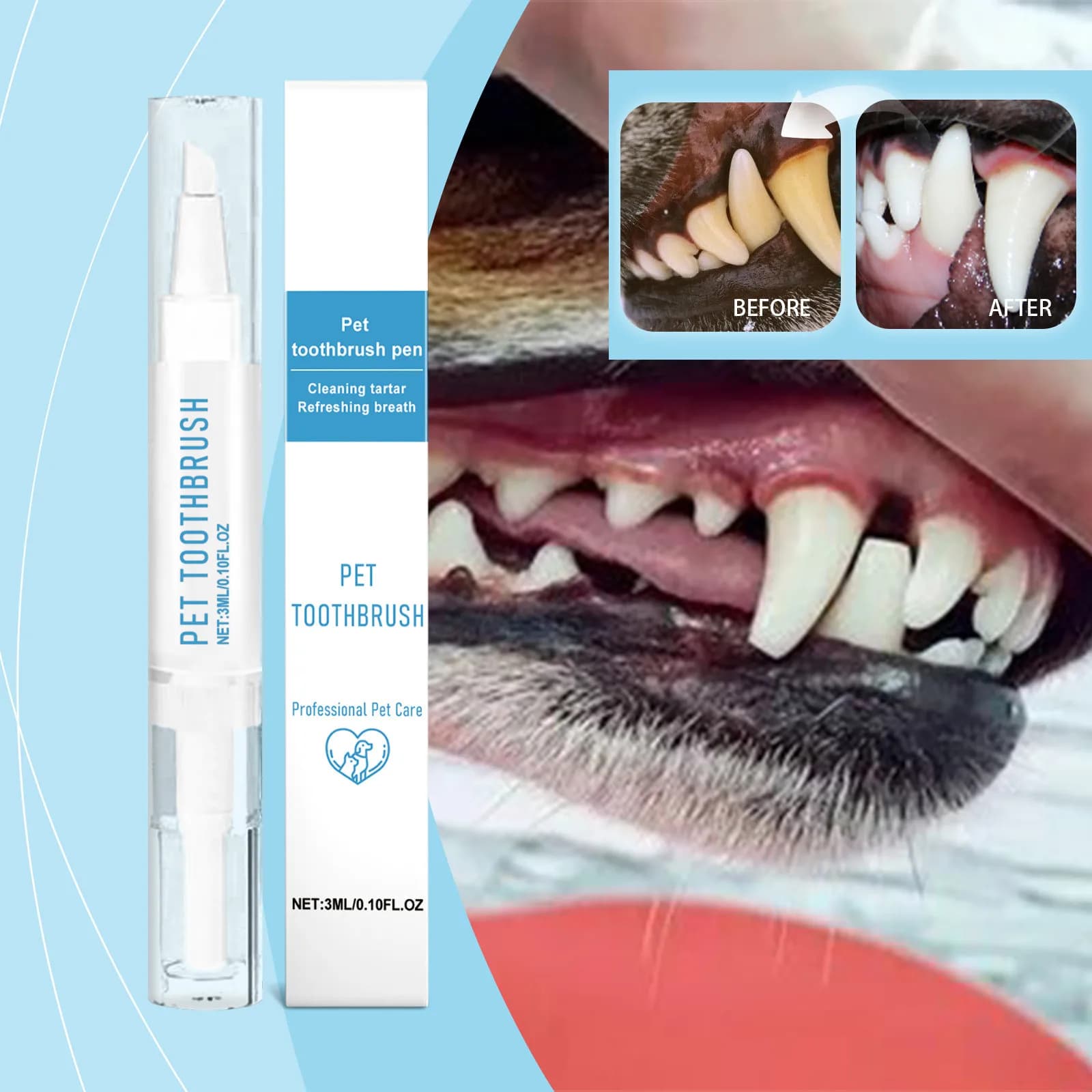 Portable Pet Toothbrush, Pen Design, Dog Electric Toothbrush, Delicate and Effective to Clean Tartar Pet Cleaning Tool