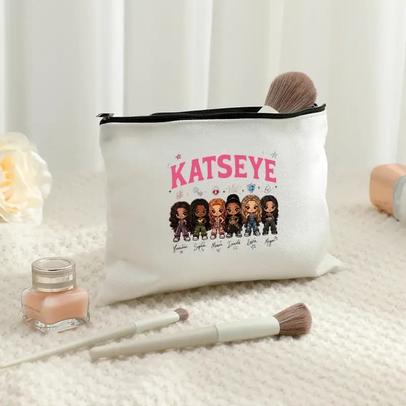 Women Cosmetic Bag Lightweight Makeup Bags Organizer Closure Portable Travel Toiletry Pouch Kpop Fan Gifts KATSEYE World Tour