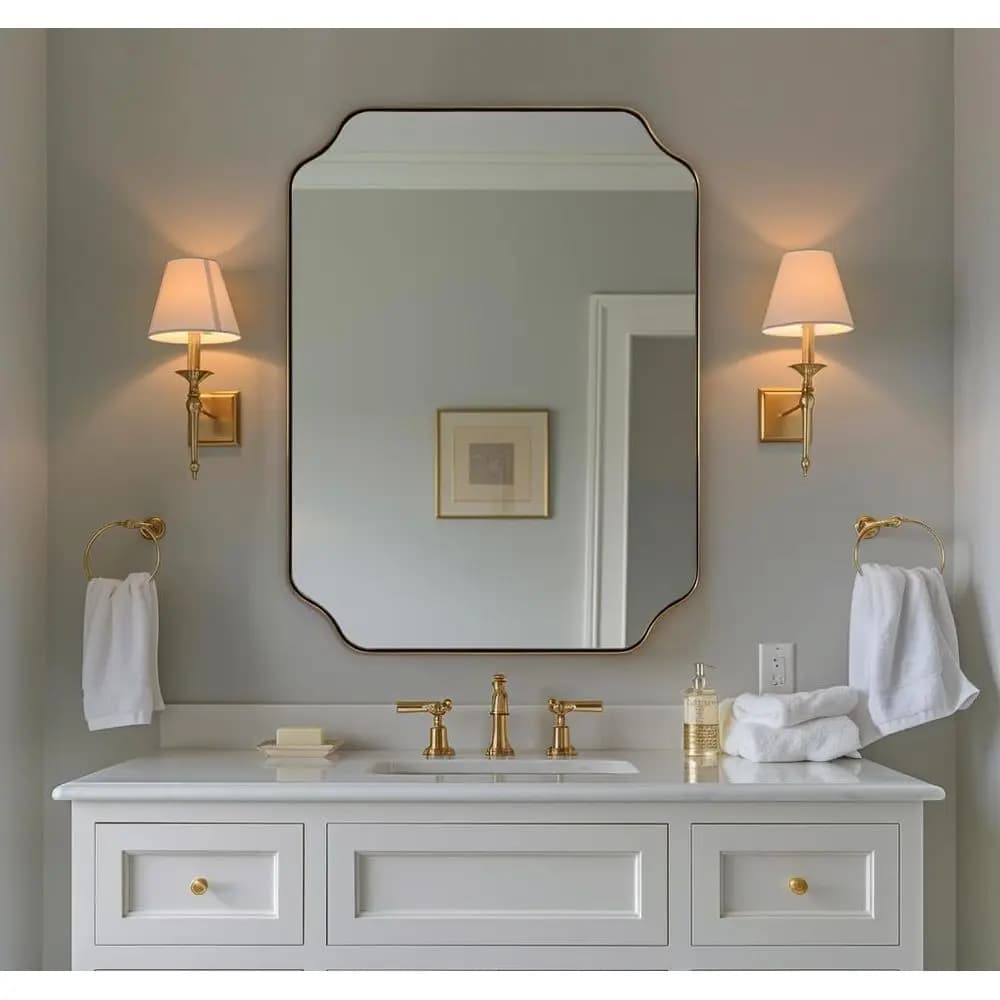 Specchio Oro Spazzolato, 24"x32", Specchio da Bagno Unico con Bordo in Acciaio Inox, Decorazione da Parete