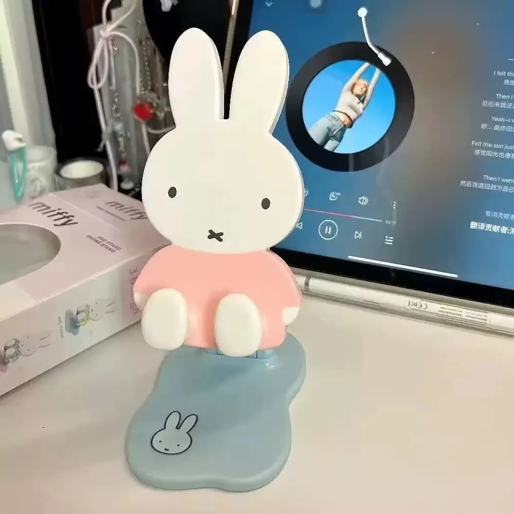 @ Kawaii Miffy Telescopic Folding Mobile Phone Desktop Stand Cute Cartoon Computer Tablet Stand Ornament Decorative Toy Gift