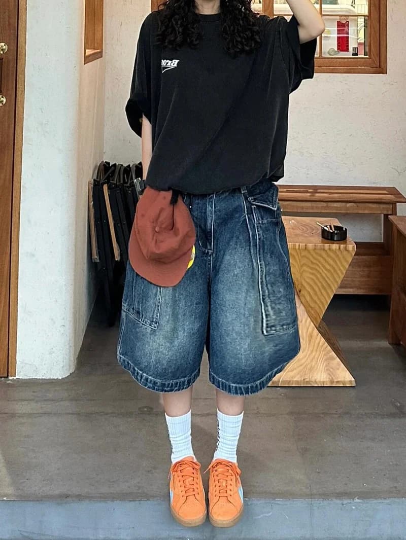American High Street Design Large Pocket Loose Women's Jeans Casual Lazy Style Five-Quarter Pants Summer New Arrival