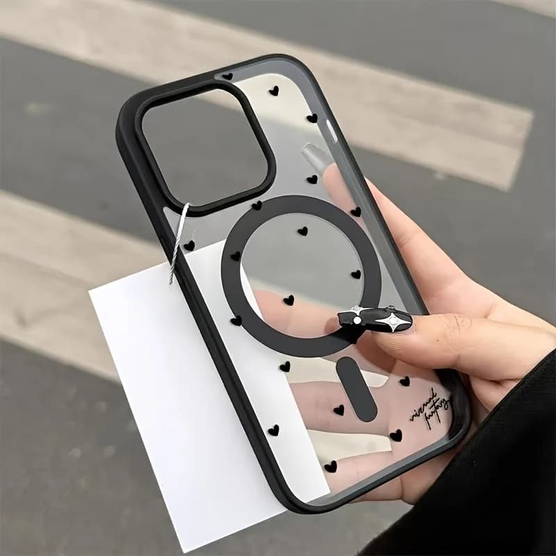 Per la custodia magnetica per telefono con ricarica wireless per iPhone 17 13 12 14 15 16 Pro Max 11 16E 16 Plus 17 Air con copertura nera del cuore d'amore