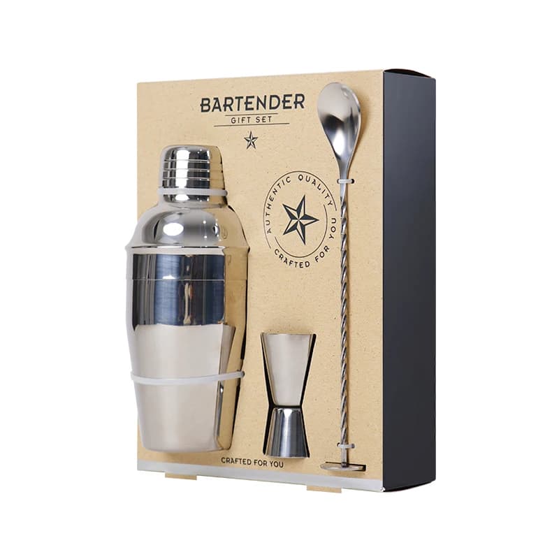 Kit per la preparazione di cocktail Bartendar Set da regalo per shaker, jigger e cucchiaio in acciaio inossidabile da 3 pezzi per gli appassionati di cocktail