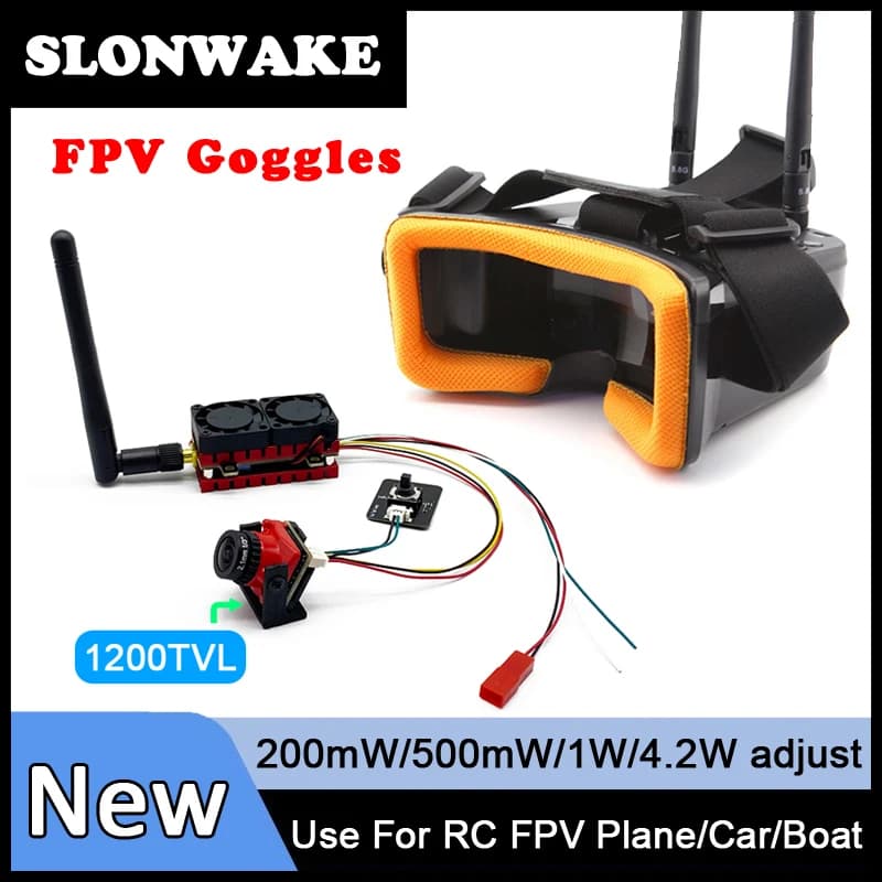 Trasmettitore SLONWAKE 5.8G 48CH 4.2W VTX con fotocamera 1200TVL fpv e occhiali VR009 FPV Occhiali HD per cuffie video da 3 pollici 480 * 320px