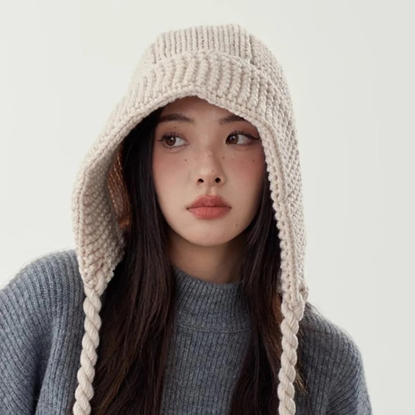 Fashion Knitted Warm Hat Hood Earmuff Hat Warm Winter Cap With Soft Fleece Lining Beanie Hat For Cold Weather Outdoor Activities