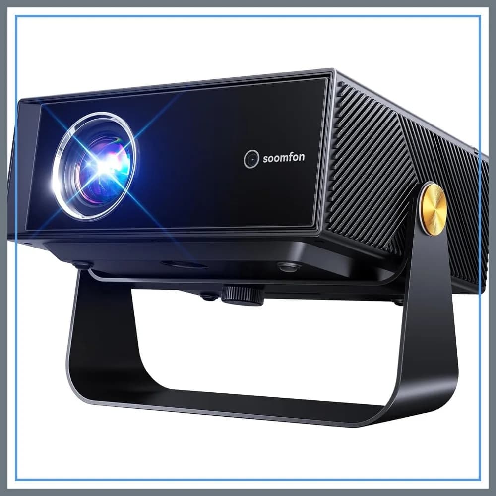 Proiettore Nativo 1080P con WiFi e Bluetooth, Autofocus e Correzione Keystone, Schermo da 150 Pollici, Portatile per Film all'Aperto e in Casa