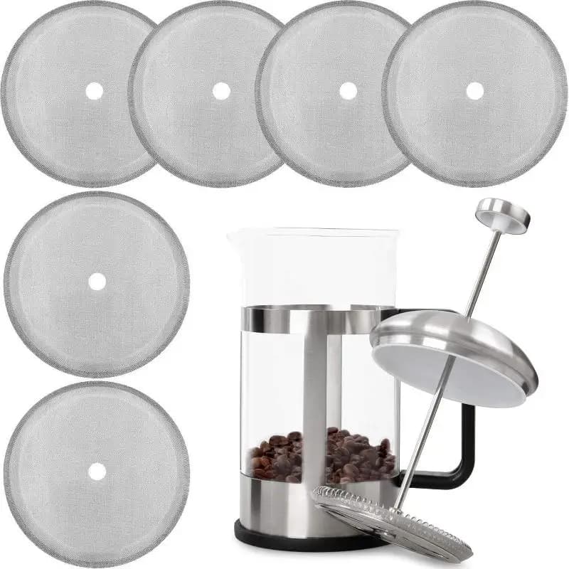 Stainless Steel French Press Filter Screen Reusable Fine Mesh Replacement Accessory for French Press Coffee Makers