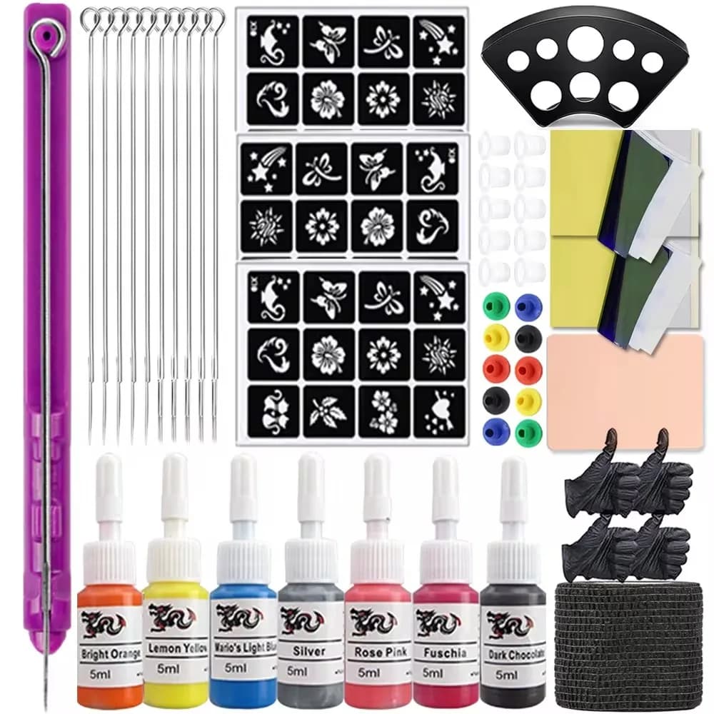 Complete DIY Tattoo Hand Poke and Stick Kit Handpoke Pen with Tattoo Needle Ink Pigment For Body Art Makeup Tattoo Beginner Kit