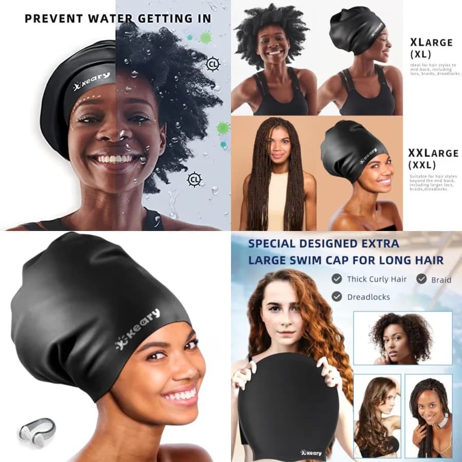Cuffia da Nuoto Extra Large per Trecce, Dreadlock, Extension e Capelli Lunghi, Impermeabile in Silicone con Protezione per Orecchie, per Bagno, Piscina, Doccia e Nuoto