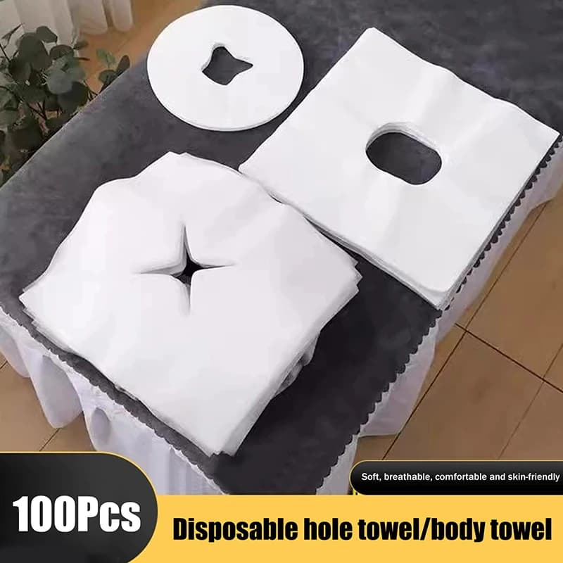 100pcs Disposable Beauty Salon Face Towel With Hole For Face Lying Pillow Massage Bed Hole Cross Lightweight Breathable Face