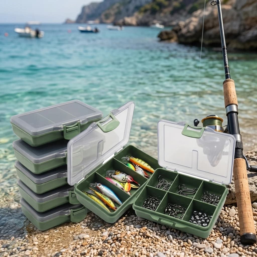 Scatola Porta Attrezzi da Pesca con Scomparti, Contenitore Multifunzionale per Esche, Ami e Accessori da Pesca