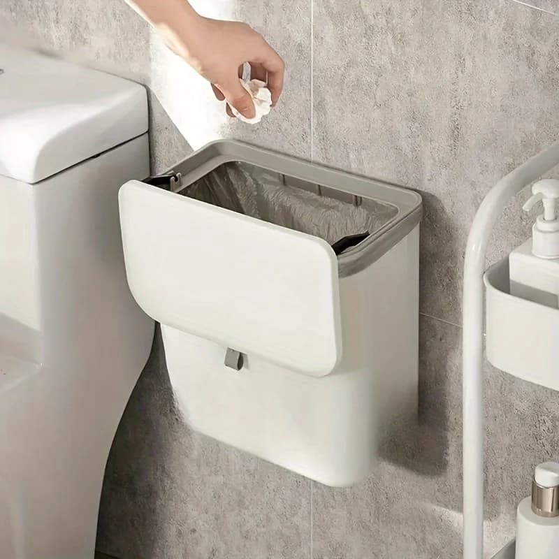 Pattumiera bianca montata a parete salvaspazio per pulizia senza sforzo per cucina - Plastica resistente, stoccaggio dei rifiuti multifunzionale